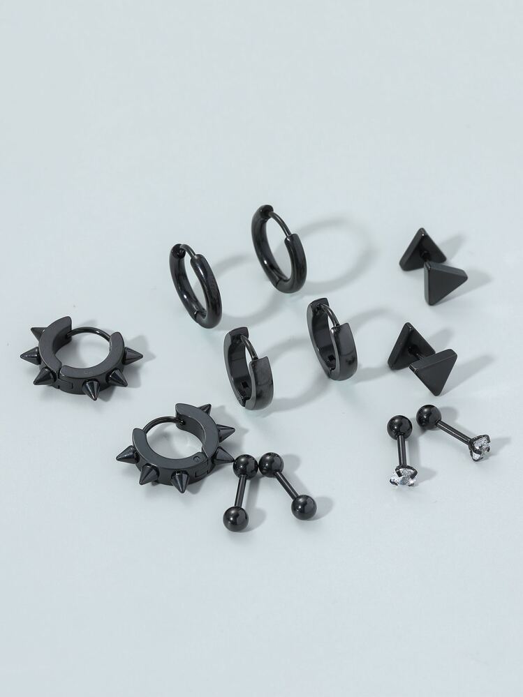 Thời trang và phổ biến 6 đôi bông tai nam tối giản, trang sức bằng thép không gỉ để làm quà tặng trang sức và cho vẻ ngoài sành điệu - màu đen - Xem 1