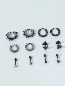 Thời trang và phổ biến 6 đôi bông tai nam tối giản, trang sức bằng thép không gỉ để làm quà tặng trang sức và cho vẻ ngoài sành điệu - màu đen - Xem 2