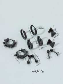 Thời trang và phổ biến 6 đôi bông tai nam tối giản, trang sức bằng thép không gỉ để làm quà tặng trang sức và cho vẻ ngoài sành điệu - màu đen - Xem 3