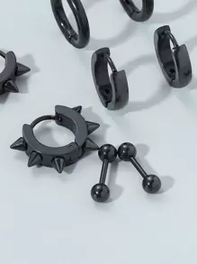 Thời trang và phổ biến 6 đôi bông tai nam tối giản, trang sức bằng thép không gỉ để làm quà tặng trang sức và cho vẻ ngoài sành điệu - màu đen - Xem 4