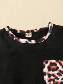 嬰兒豹紋印花補丁貼口袋T恤和短褲 - 黑色 - 查看 3