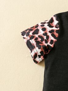 嬰兒豹紋印花補丁貼口袋T恤和短褲 - 黑色 - 查看 5