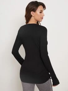 SHEIN Maternity Ruched Side Thumb Hole Tee - Black - View 2