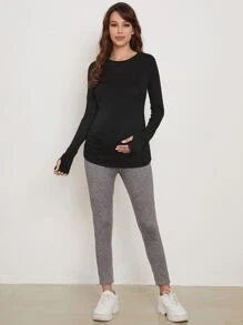 SHEIN Maternity Ruched Side Thumb Hole Tee - Black - View 3