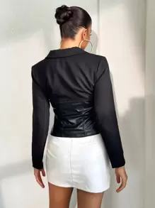 Femmeiva Corset Waist PU Blazer Fall Cloth For Women - Black - View 2