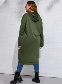 SHEIN LUNE Áo nỉ cỡ lớn kiểu vai rớt vạt trước ngắn vạt sau dài có dây rút - xanh quân đội - Xem 2