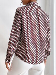 SHEIN Frenchy Allover Print Curved Hem Shirt - Multicolor - View 2