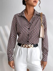 SHEIN Frenchy Allover Print Curved Hem Shirt - Multicolor - View 4