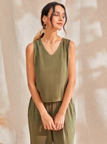 Bộ đồ ngủ Nữ Túi màu trơn Giải trí - xanh quân đội - Xem 4