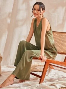 Bộ đồ ngủ Nữ Túi màu trơn Giải trí - xanh quân đội - Xem 6