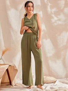 Bộ đồ ngủ Nữ Túi màu trơn Giải trí - xanh quân đội - Xem 7