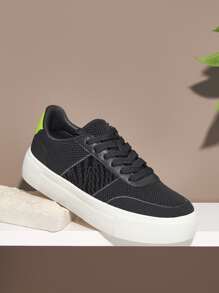 CUCCOO BASICS Lace-up Front Knit Sneakers - Black - View 11