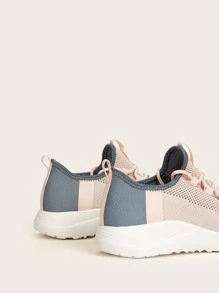 女鞋時尚輕量兩色針織粉紅色運動鞋休閒鞋 - 粉色 - 查看 4