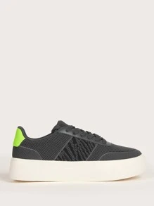 CUCCOO BASICS Lace-up Front Knit Sneakers - Black - View 3