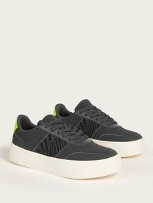 CUCCOO BASICS Lace-up Front Knit Sneakers - Black - View 6