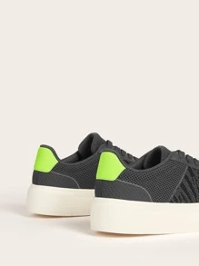 CUCCOO BASICS Lace-up Front Knit Sneakers - Black - View 5