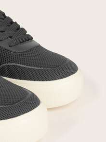CUCCOO BASICS Lace-up Front Knit Sneakers - Black - View 4