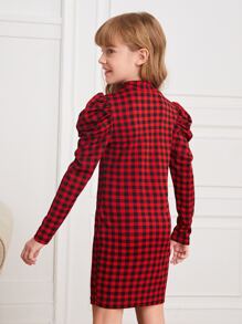 SHEIN Cô gái Tween Bản in Gingham Tay áo Đầm Không có thắt lưng - Nhiều màu - Xem 2