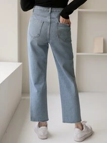 DAZY 高腰水洗直筒牛仔褲 - 淺色水洗藍 - 查看 2