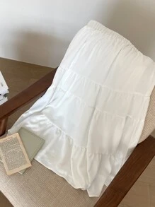 DAZY Falda con volantes en el bajo y cintura alta para otoño - Blanco - Ver 3