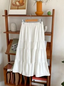 DAZY Falda con volantes en el bajo y cintura alta para otoño - Blanco - Ver 4
