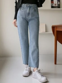 DAZY 高腰水洗直筒牛仔褲 - 淺色水洗藍 - 查看 6