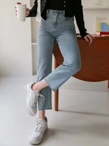 DAZY 高腰水洗直筒牛仔褲 - 淺色水洗藍 - 查看 7