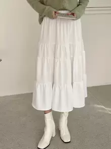 DAZY Falda con volantes en el bajo y cintura alta para otoño - Blanco - Ver 6