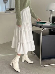 DAZY Falda con volantes en el bajo y cintura alta para otoño - Blanco - Ver 8
