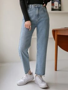 DAZY 高腰水洗直筒牛仔褲 - 淺色水洗藍 - 查看 8