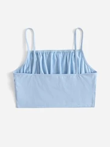 SHEIN Chicas adolescentes Top de tirantes unicolor pecho con fruncido - Celeste - Ver 2