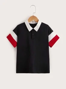 SHEIN Boys Colorblock Contrast Collar Polo Shirt - Black - View 1