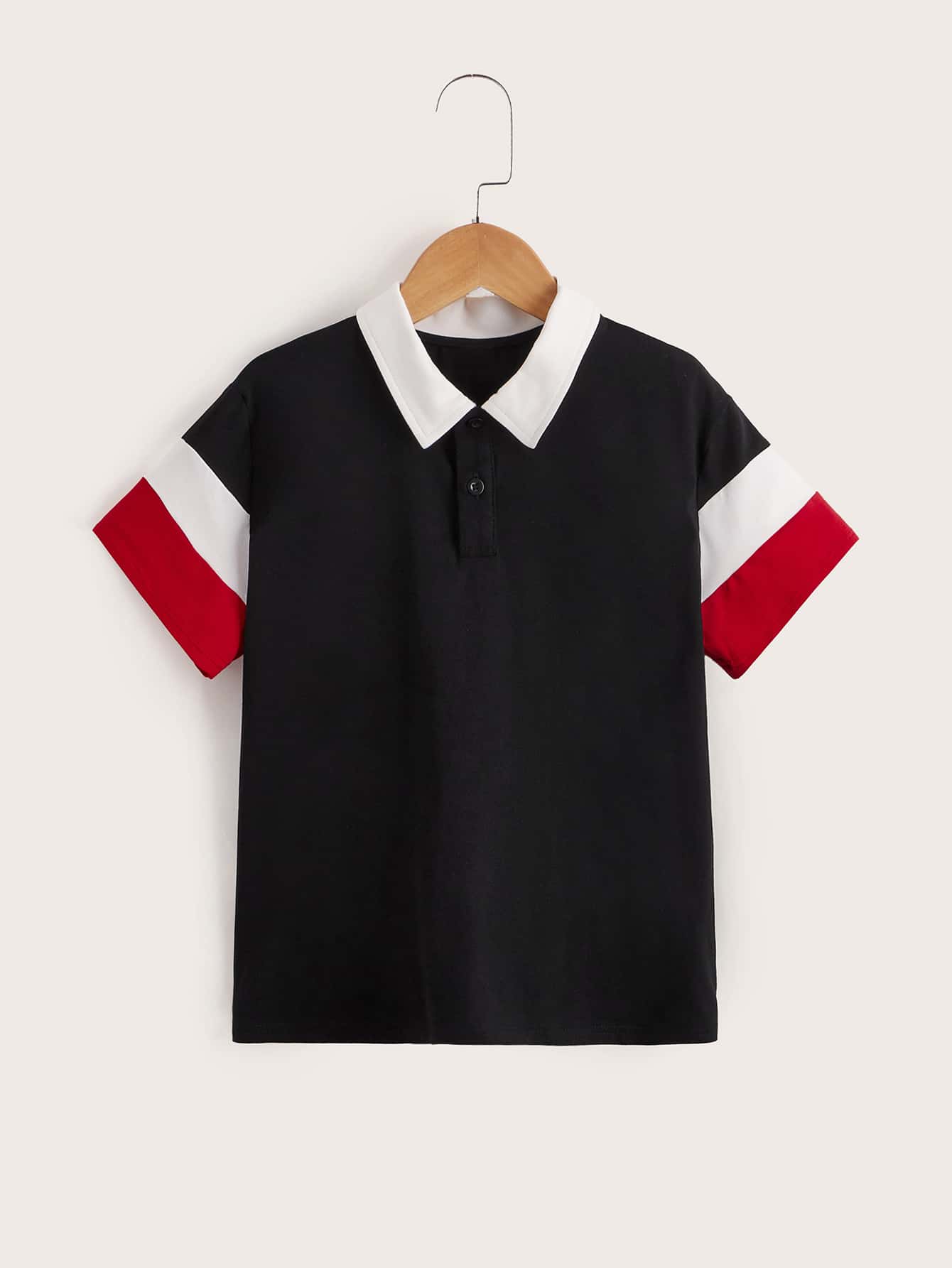 SHEIN Boys Colorblock Contrast Collar Polo Shirt - Black - View 1