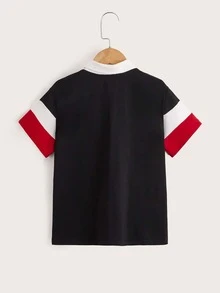 SHEIN Boys Colorblock Contrast Collar Polo Shirt - Black - View 2