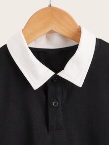 SHEIN Boys Colorblock Contrast Collar Polo Shirt - Black - View 3