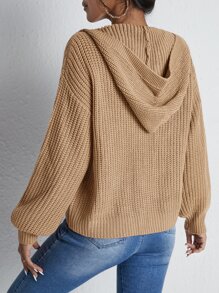 RueChic Drop Shoulder Zip Up Hooded Cardigan - Khaki - View 2