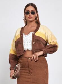 SHEIN Unity Plus Color Block Drop Shoulder Cardigan - Multicolor - View 1