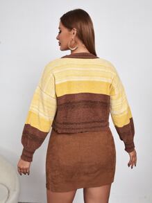 SHEIN Unity Plus Color Block Drop Shoulder Cardigan - Multicolor - View 2