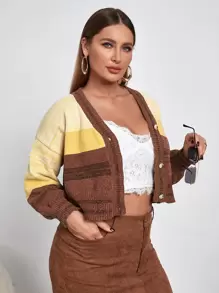 SHEIN Unity Plus Color Block Drop Shoulder Cardigan - Multicolor - View 3