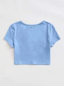 SHEIN EZwear Top corto con botón delantero - Celeste - Ver 2
