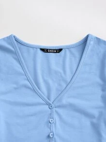SHEIN EZwear Top corto con botón delantero - Celeste - Ver 3