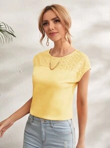 SHEIN LUNE Schiffy Yoke Solid Top - Yellow - View 3