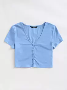 SHEIN EZwear Top corto con botón delantero - Celeste - Ver 5