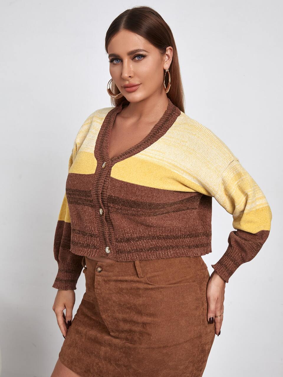 Plus Color Block Drop Shoulder Cardigan