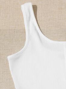 SHEIN VCAY Single Breasted Rib-knit Tank Top & Belted Shorts Set - Multicolor - View 4