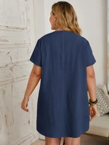 EMERY ROSE Đầm Plus Size màu trơn Giải trí - Màu xanh hải quân - Xem 2