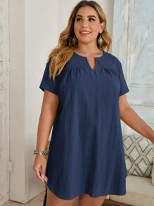 EMERY ROSE Đầm Plus Size màu trơn Giải trí - Màu xanh hải quân - Xem 3