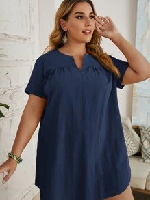 EMERY ROSE Đầm Plus Size màu trơn Giải trí - Màu xanh hải quân - Xem 4