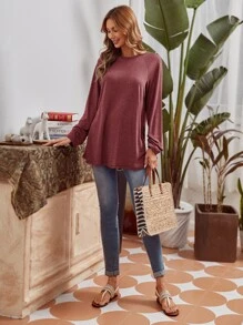 EMERY ROSE Raglan Sleeve Tee - Redwood - View 3