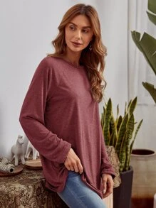 EMERY ROSE Raglan Sleeve Tee - Redwood - View 4